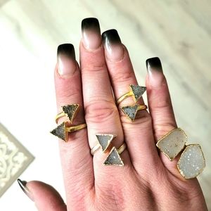 Druzy & Amethyst Crystal Double Stone Wrap Ring